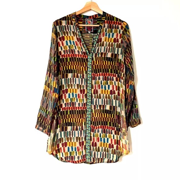 Johnny‎ Was Cupra Rayon Embroidered Trim 3/4 Sleeve Top Blouse Size XS - Picture 1 of 7